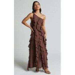 Britney Maxi Chocolate Ruffle One-Shoulder Dress By YH & Co Size 8/S